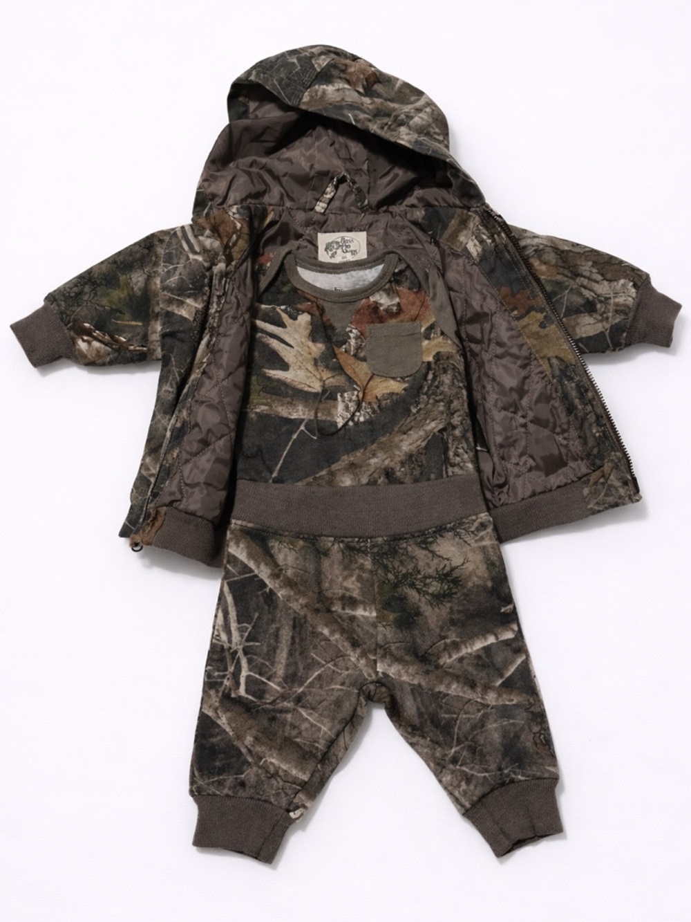Baby Camo Hooded Jacket, Onesie, & pant Set - Brown/Green Camo